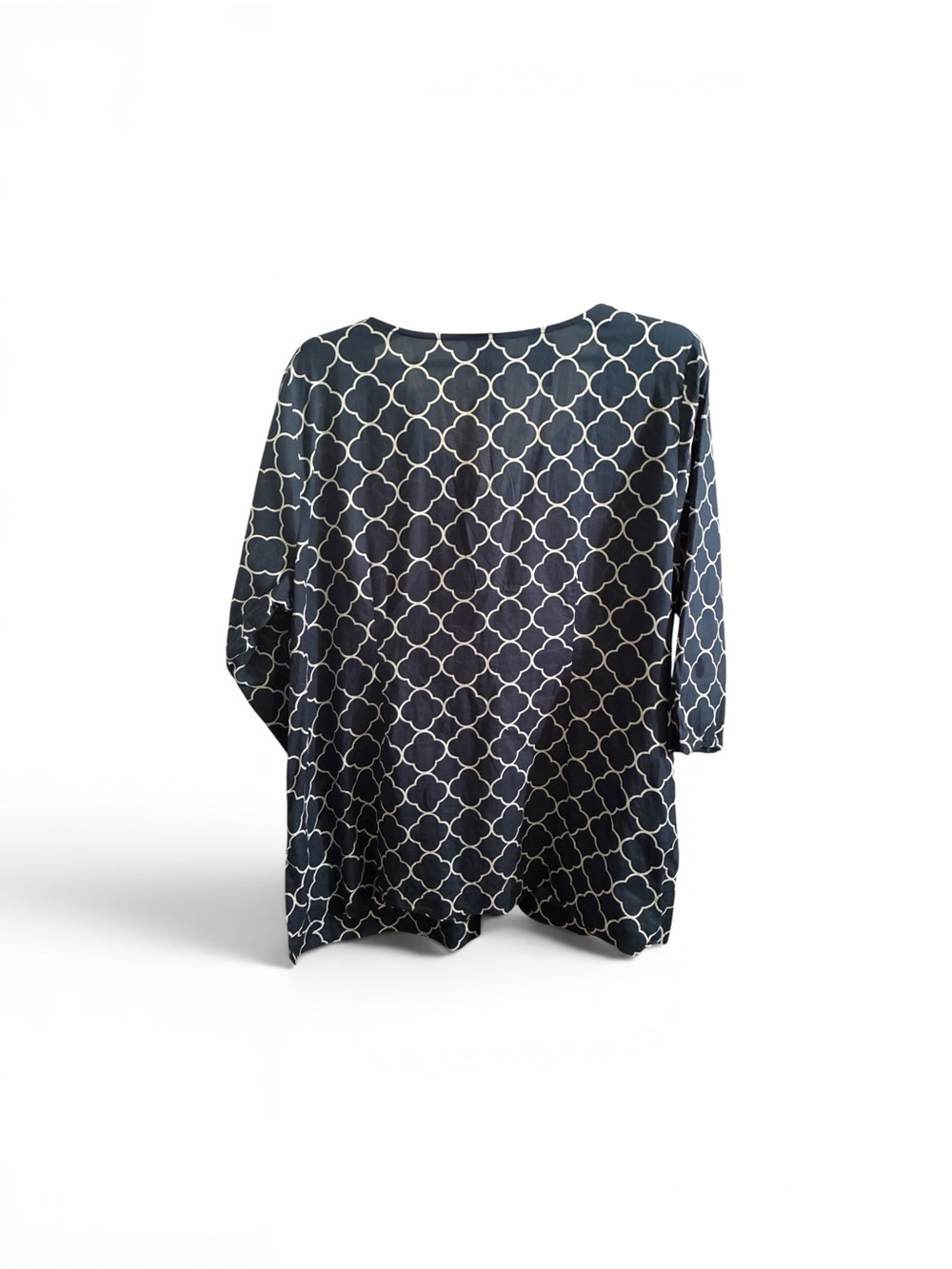 St. John's Bay Navy Tunic with Cream Lattice Print and Embroidered V-Neck - Picture 2 of 3